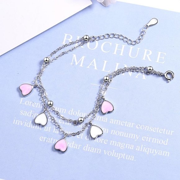 NEW Silver Pink Glaze Heart Bracelet - Picture 3 of 6